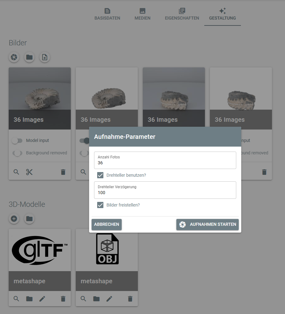 media creation capture params